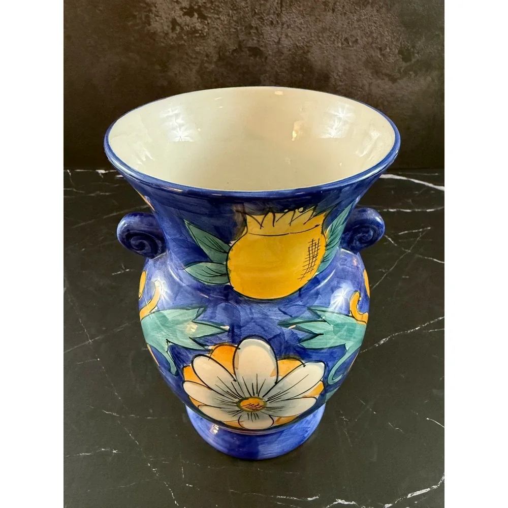 Vintage Hand Painted 8in Jug Vase Blue Lemons ~ Marked W.C.L. China